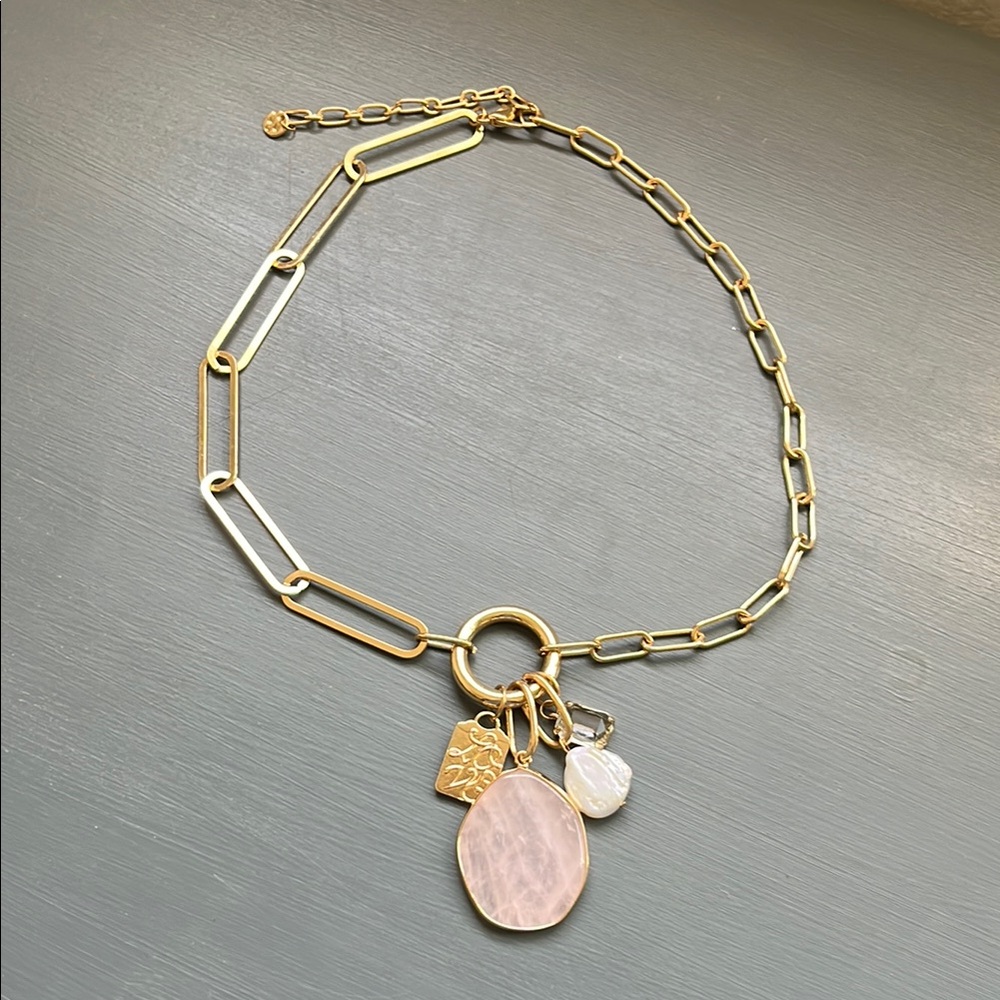 Gold and Pink Necklace with Delicate Charms
